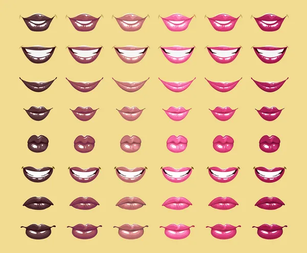Glamoroso brillante brillante labios femeninos en colores rosados — Vector de stock