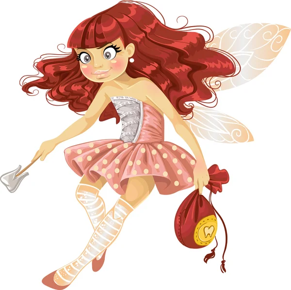 Pretty red haired tooth fairy in pink — Stock Vector