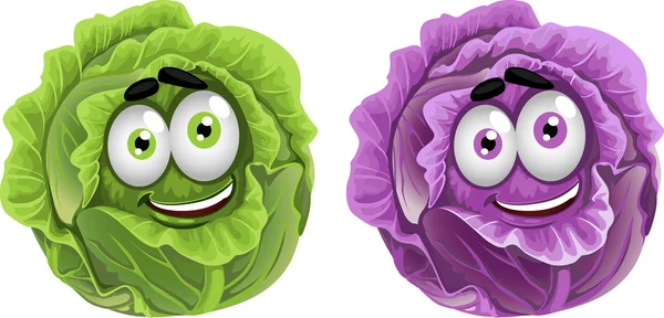 Head of fun purple and green cabbage — Stock Vector