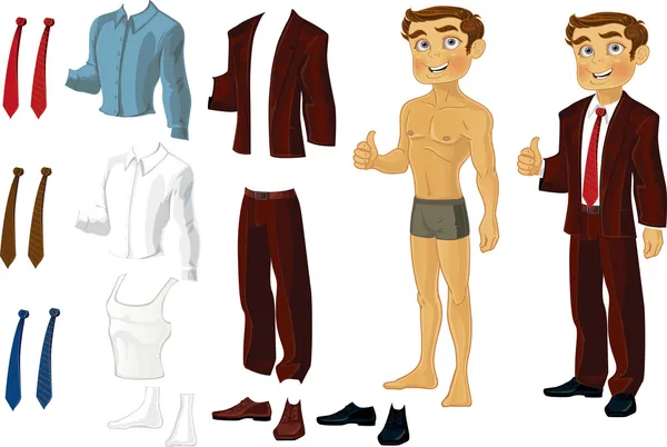 Homme d'affaires Doll-Dress avec un ensemble de vêtements de travail dans les tons de brun — Image vectorielle
