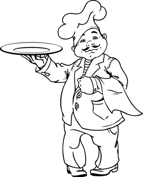 Roztomilý italský šéfkuchař s jídlo v černé a bílé pro barvení — Stockový vektor