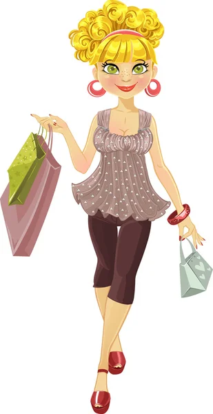 Menina bonita com sacos de compras — Vetor de Stock