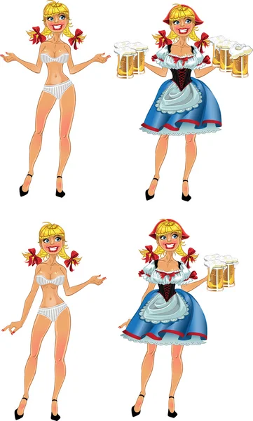 Oktoberfest blondes Mädchen mit Bier - Puppe zum Ankleiden — Stockvektor