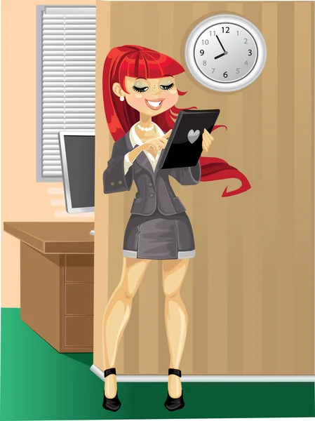 Femme d'affaires mignonne accro au travail le matin au bureau — Image vectorielle