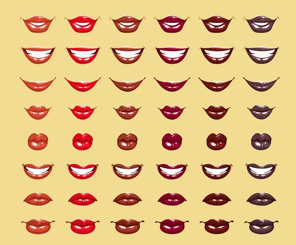 Brilhante glamouroso lábios femininos brilhantes em cores vermelhas — Vetor de Stock