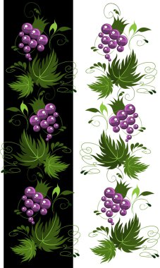 Ornament from grapes on a black and white background clipart