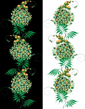 Ornament from green and yellow Flower on black and white background clipart