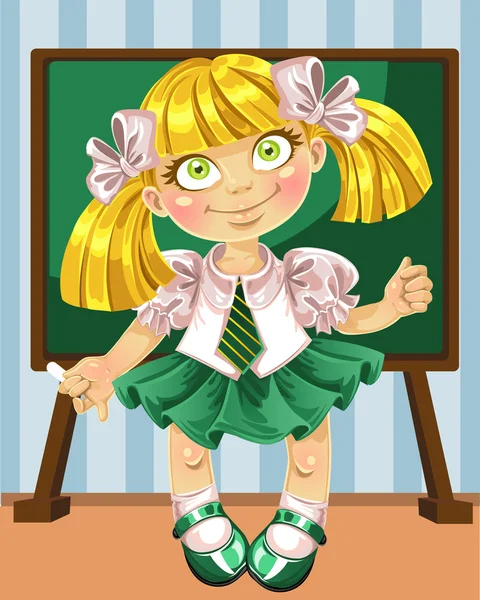 Little schoolgirl at the board — Stock Vector
