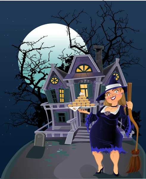 Halloween czarownica dom... — Wektor stockowy