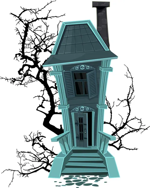 Haunted halloween witch house isolated on white background — Stock Vector