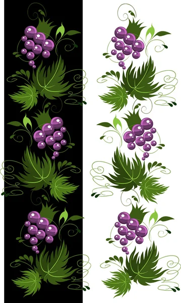 Ornament from grapes on a black and white background — Stock Vector