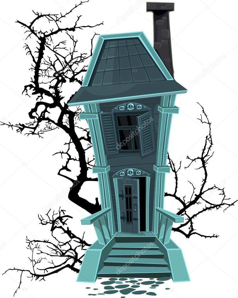 Haunted Halloween Witch House Isolated On White Background.