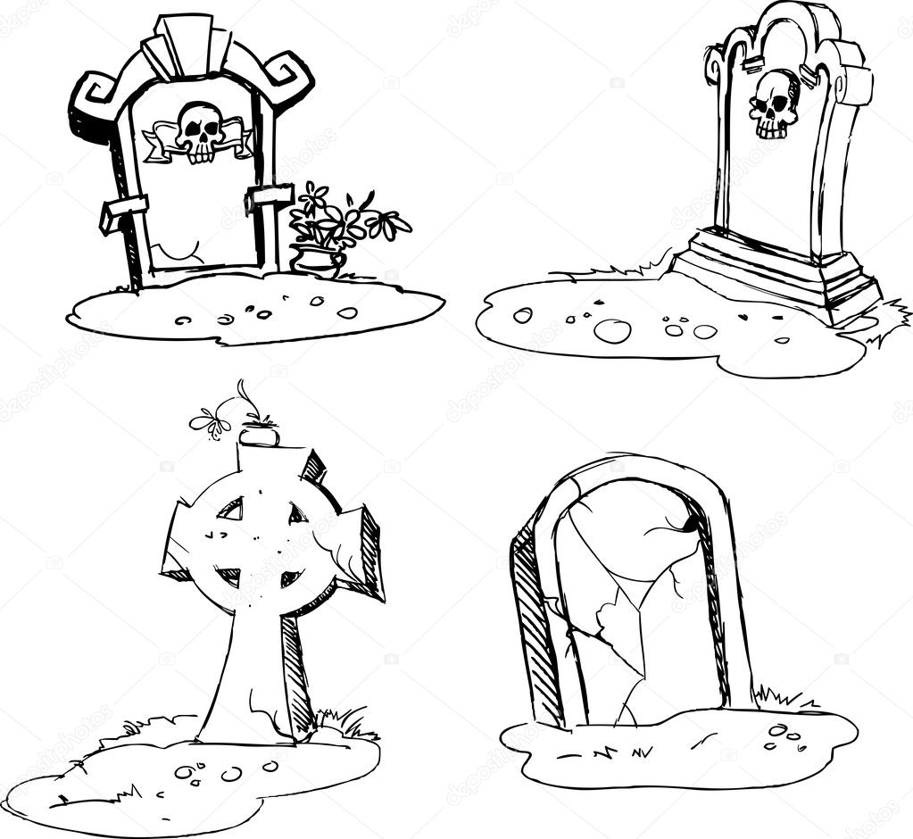 Scary tombstones in Halloween night. outlines