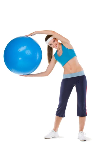 Ragazza esercizi con fitball — Foto Stock
