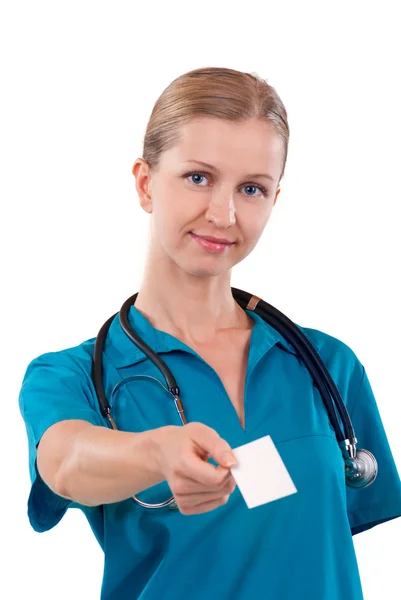 Доктор с визитной карточкой — стоковое фото