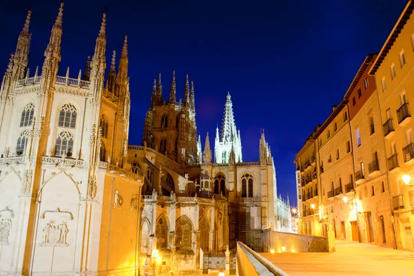 Vista nocturna de la catedral de Burgos — Foto de Stock