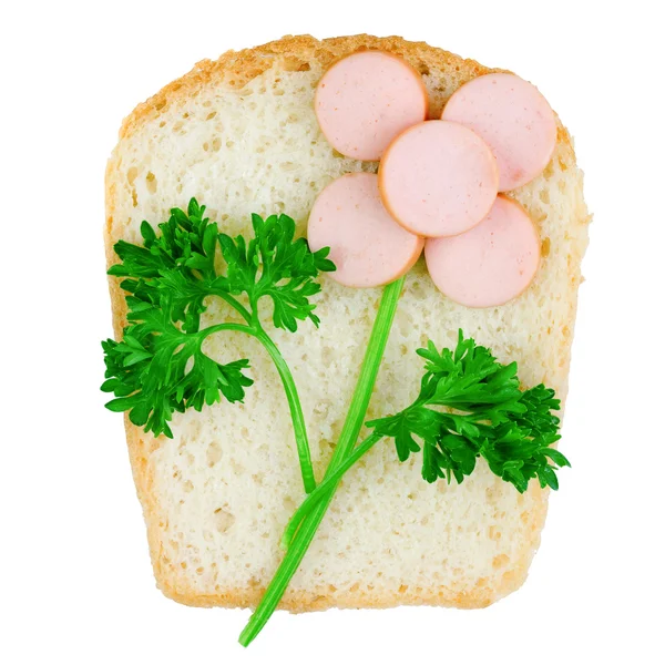 Lustige Sandwich, verziert mit Blume aus Essen — Stockfoto