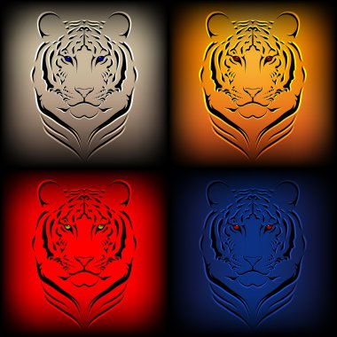 Set of vector tigers in various colors clipart