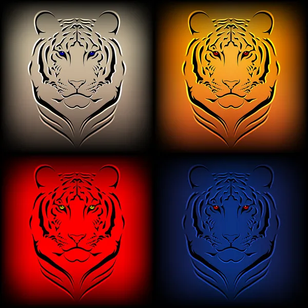 Uppsättning vektor tigrar i olika färger — Stock vektor