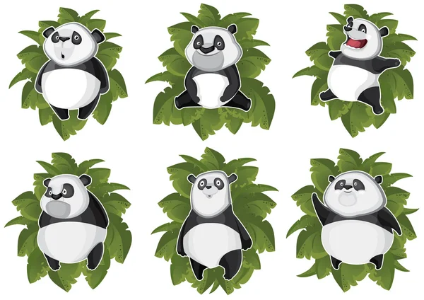 Panda isolati nelle foglie — Vettoriale Stock