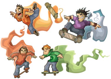 Skateboarders performing tricks isolated clipart