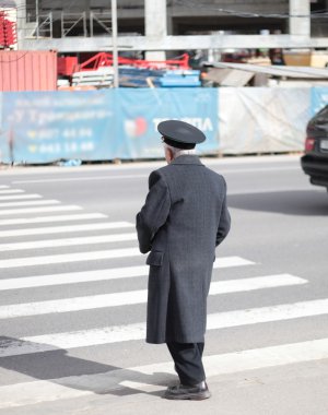 The lonely grandfather on road clipart