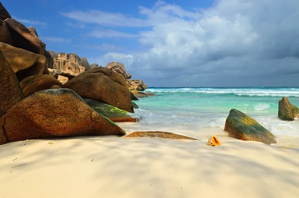 stock image Granite rocky beaches on Seychelles islands