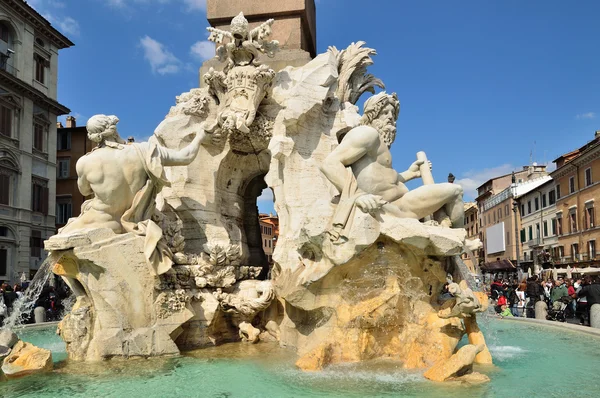 Detail of fountain of four rivers plaza Navona Roma — Stock Photo, Image