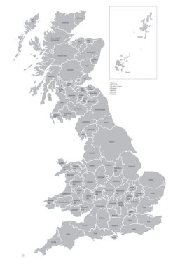 Map of counties of Great Britain clipart