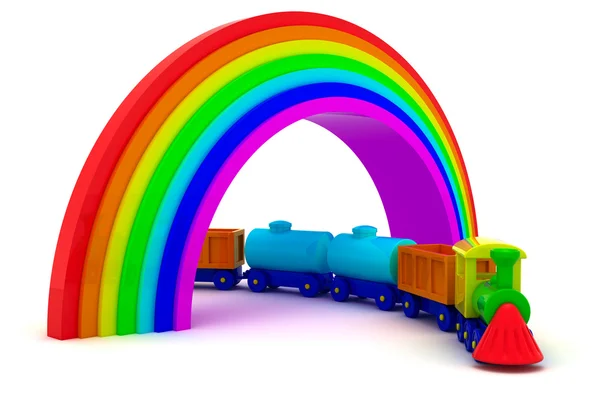 Train under rainbow — Stock Photo, Image