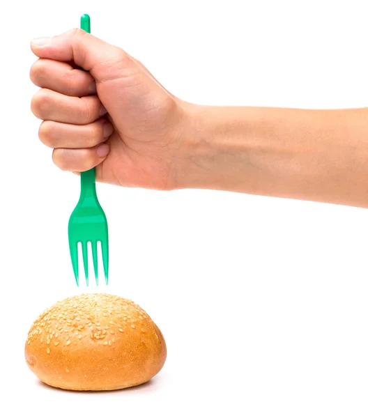 Hand, fork, bun — Stock Photo, Image