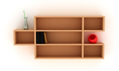 Shelves with books and vases