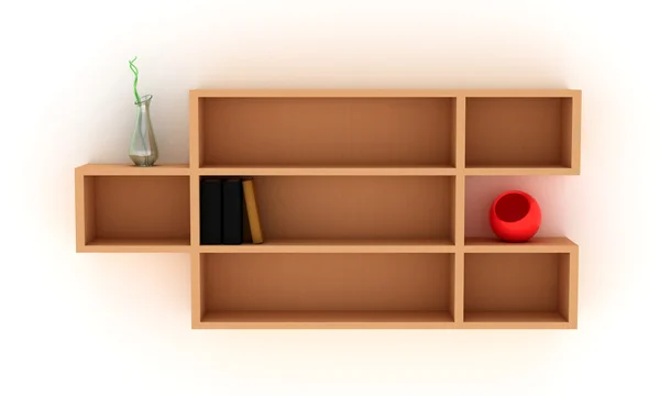 Shelves with books and vases — Stock Photo, Image