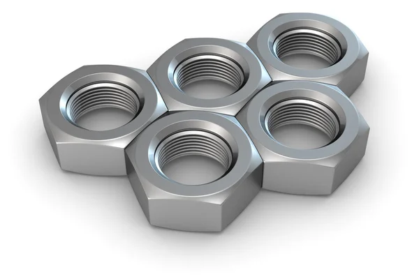 Five metal nuts — Stock Photo, Image