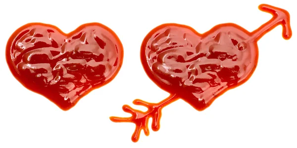 Серця з кетчупу — стокове фото