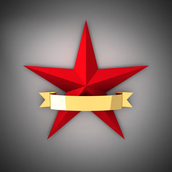Red star and gold ribbon — Stock Photo, Image