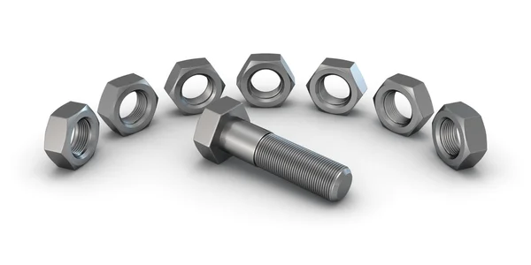 Seven screws around the bolt — Stock Photo, Image