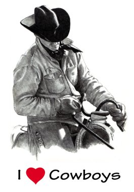 I Love (Heart) Cowboys: Pencil Drawing clipart