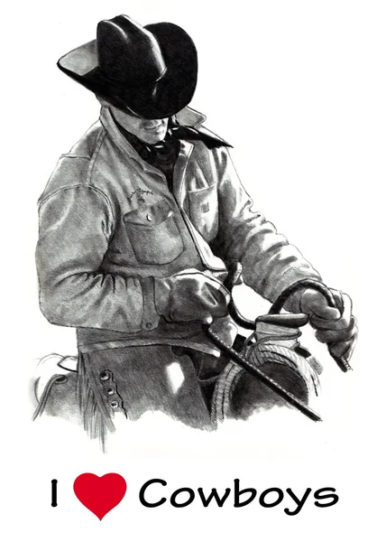 Eu amo (coração) Cowboys: Desenho a lápis — Fotografia de Stock