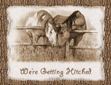 We're Getting Hitched: Western Wedding Invitation: Horses clipart