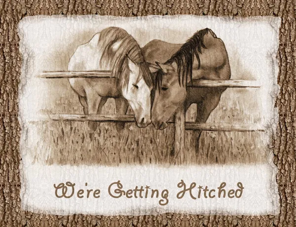 Estamos sendo atingidos: Casamento ocidental Convite: Cavalos — Fotografia de Stock