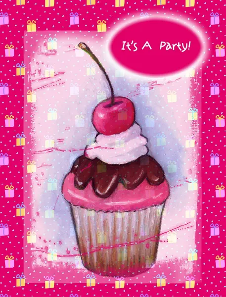 Cupcake on Hot Pink: Party Invitation — Stock Photo, Image