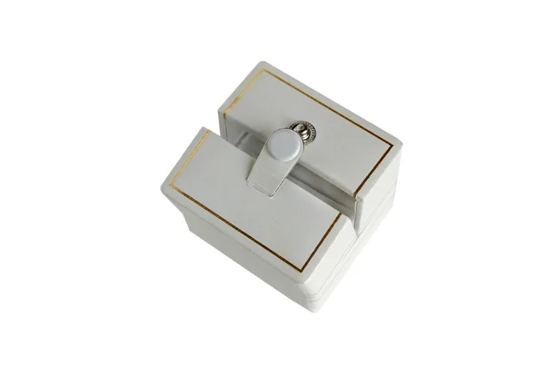 Krabice bílá snubní prsten — Stock fotografie