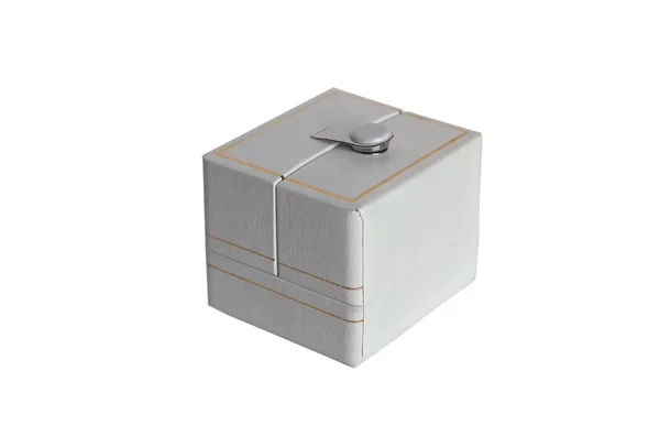 Witte trouwring doos geïsoleerd — Stockfoto