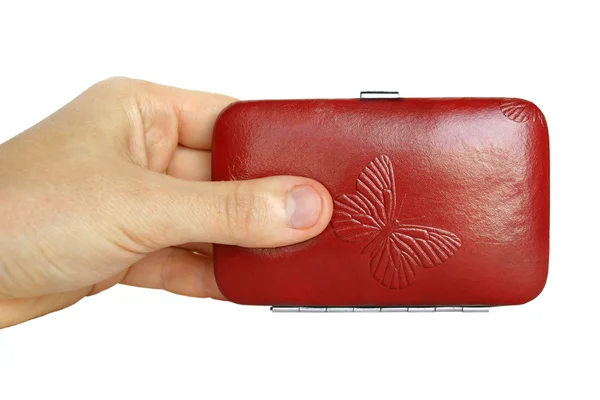 Hand with red case — Stock Photo, Image