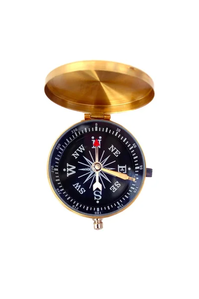 Zlatý kompas izolovaných na bílém — Stock fotografie