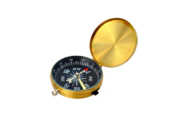 Goldener Kompass isoliert — Stockfoto