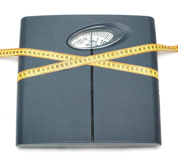 Bathroom scale and tape measure — Stock Photo, Image