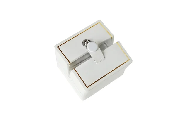 Κουτί άσπρο γαμήλιο δαχτυλίδι — Φωτογραφία Αρχείου