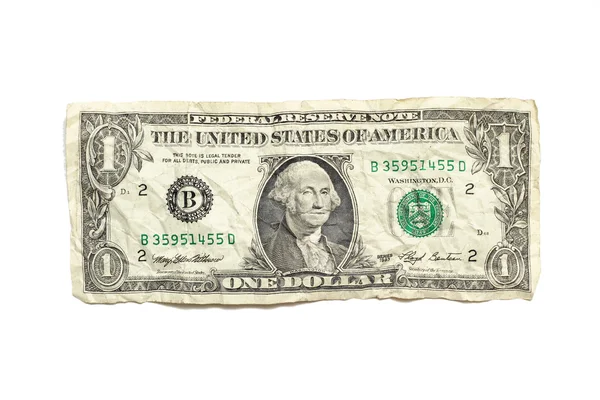 Skrynkliga dollar isolerad på vita backgound — Stockfoto